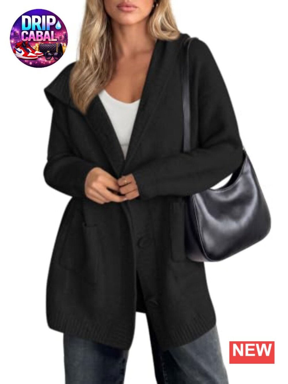 Women's Long Hooded Cardigan Oversized Chunky Knit Button Up Sweater